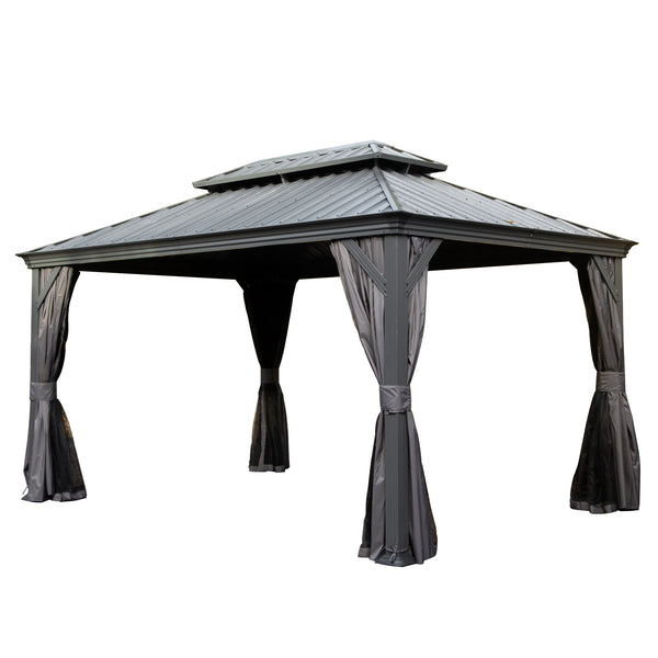 English Elm 10' X 14' Hardtop Gazebo, Durable Metal Canopy With Drainage, Curtains & Netting For Outdoor Comfort W1859S00137