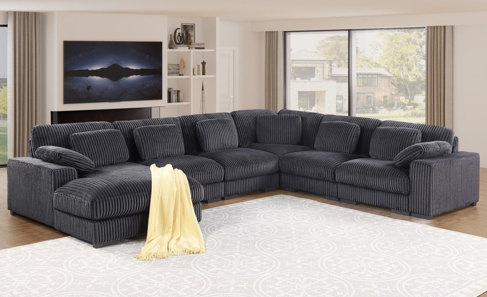 English Elm Elodie Corduroy Modular Sectional with Chaise Eight Pillows for Spacious Living Rooms B2749S00261