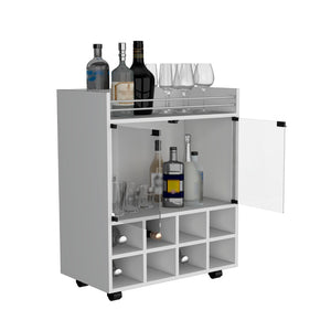 English Elm St Andrews Bar Cart: Stylish 8-Bottle Rack, Elegant Glass Cabinet & Durable Aluminum Top For Entertaining B070P188874-GIGA