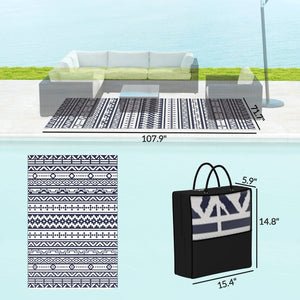 English Elm Geometric Reversible Outdoor Rug Uv Resistant Polypropylene Flatweave with Carry Bag T3971P421264