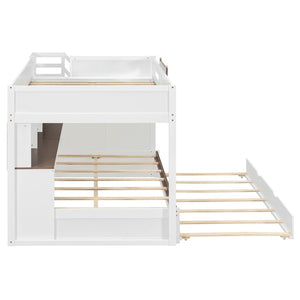 English Elm House-shaped Pine Bunk Bed with Built-in Slide Storage Staircase Twin Over Full Kids Frame White N820S00067K