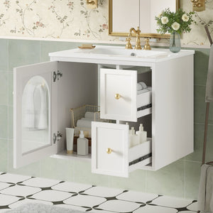 English Elm 24" Floating Bathroom Vanity with Ceramic Sink Two Drawers White Mdf Cabinet N710P286704K