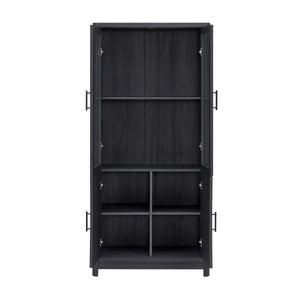 English Elm Jodie Elegant 31" Bookcase Cabinet with 6 Adjustable Shelves, Glass Display Doors & Metal Handles Charcoal grey B365P397894