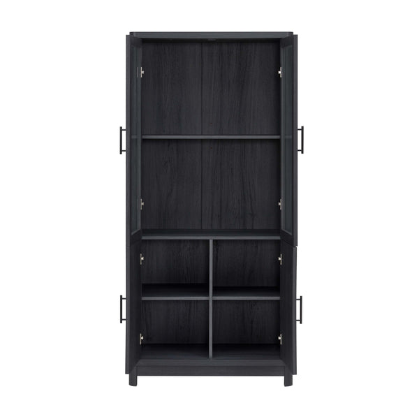 English Elm Jodie Elegant 31" Bookcase Cabinet with 6 Adjustable Shelves, Glass Display Doors & Metal Handles Charcoal grey B365P397894