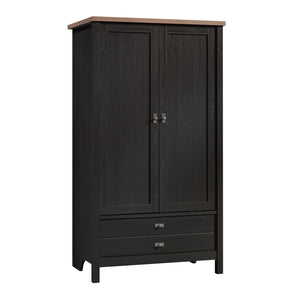 English Elm Armoire, Sleek Black Storage Solution With Adjustable Shelves For Compact Living Spaces & Style B356P402654