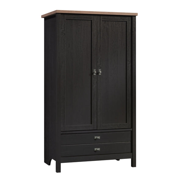 English Elm Armoire, Sleek Black Storage Solution With Adjustable Shelves For Compact Living Spaces & Style B356P402654