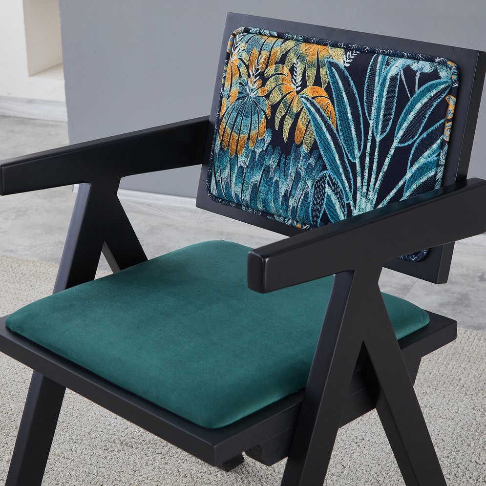 English Elm 2 Elegant Black Rubberwood Dining Chairs With Armrests - Medieval Style, Comfortable Rattan Seats W2720P237608