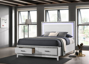 English Elm Haiden Queen Bed with LED-Illuminated Panel Headboard, Silver Trim & Under-Bed Storage Drawers White 29 L x 21 W x 13 H B2726S00139