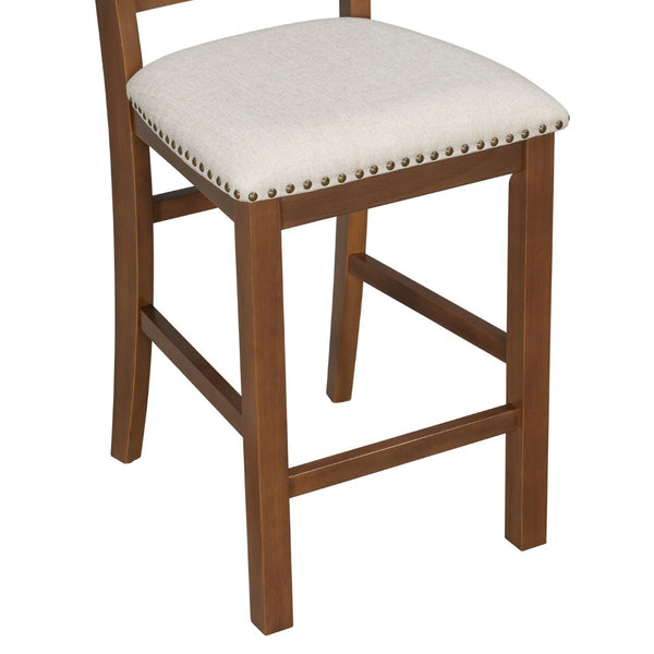 English Elm U_style Rubberwood Farmhouse Bar Table Set Expandable Crossback Chairs Bench Seating Brown WY000534AAD