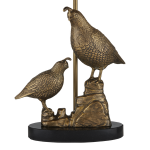 Codorniz Brass Table Lamp - Elegant Quail-Inspired Design with Natural Linen Shade & Black Marble Base