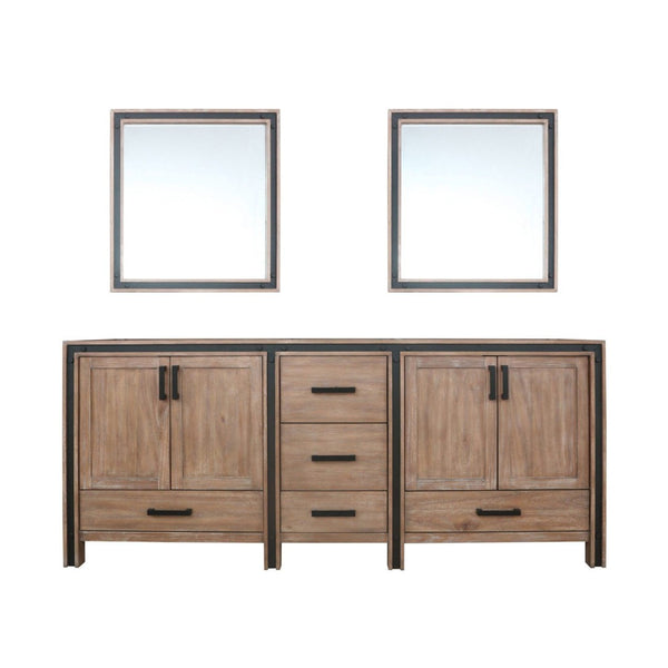 English Elm Rustic Barnwood Double Bath Vanity Set With Mirrors - 80" Wide, Spacious Storage & Farmhouse Style B2731S00588-GIGA