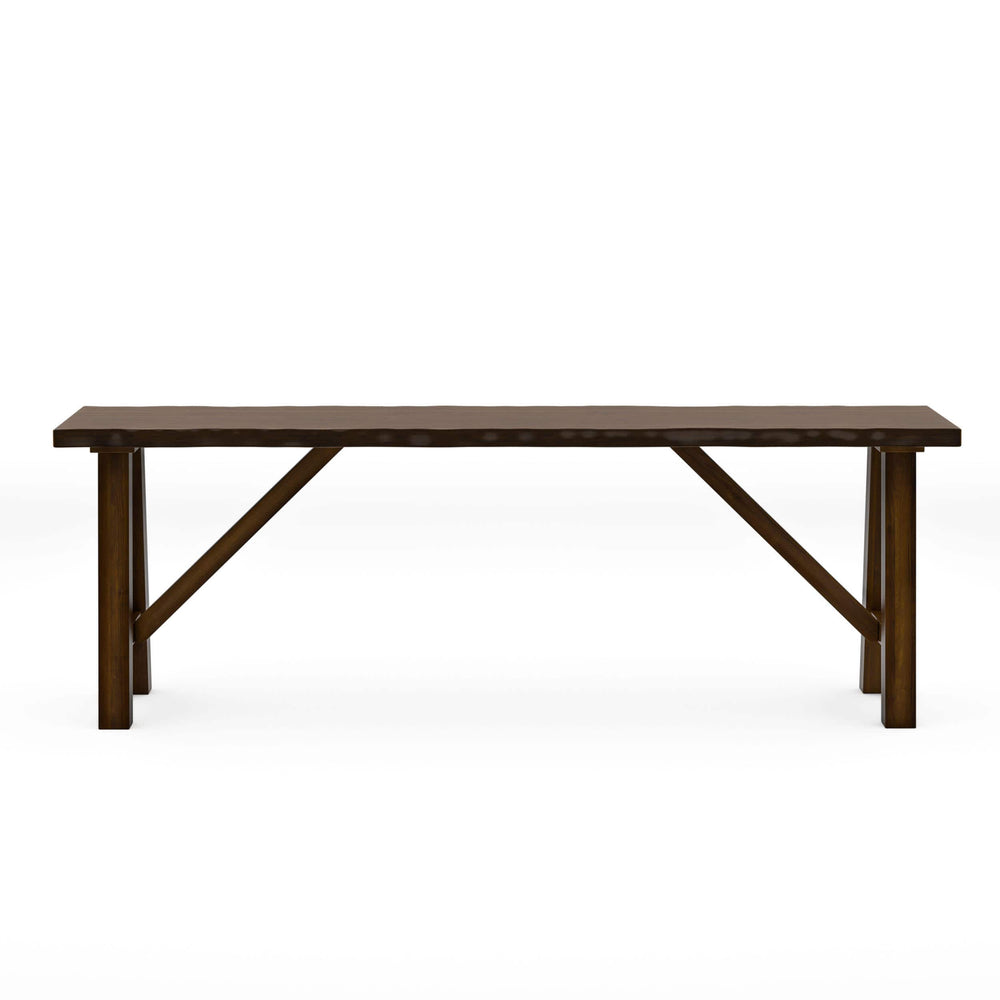 English Elm Rustic Walnut Live Edge Bench 54" Distressed Solid Rubberwood Seat Angled Legs Charming Centerpiece B2741P395578