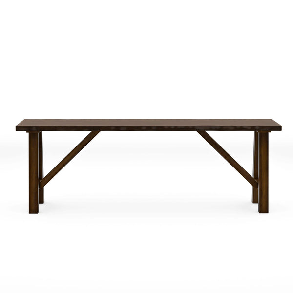 English Elm Rustic Walnut Live Edge Bench 54" Distressed Solid Rubberwood Seat Angled Legs Charming Centerpiece B2741P395578