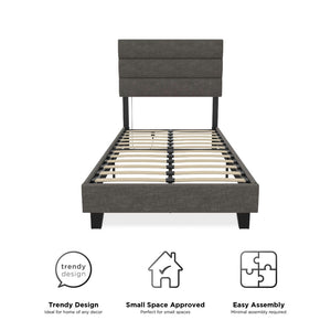 English Elm Paloma Linen Upholstered Bed Channel Tufted Headboard with Built-in Dual Usb Ports B2733P445252