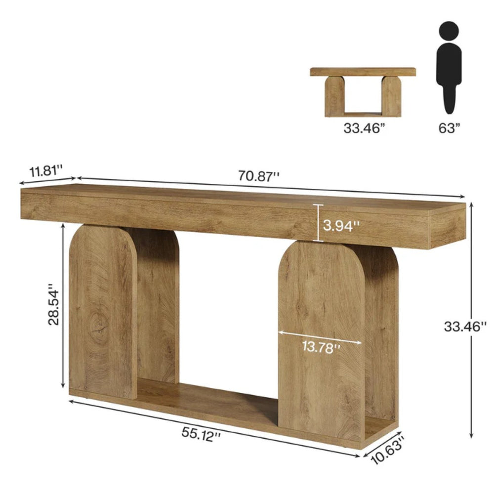 English Elm Coffee Console Table Industrial Metal Frame Vintage Wood Grain 2 Tier Entryway Sofa T3971P446992