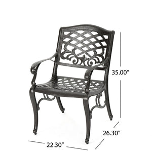 English Elm Phoenix Cast Aluminum Outdoor Dining Arm Chairs Ornate Lattice Scroll Garden Set Bronze 54589.00BZE