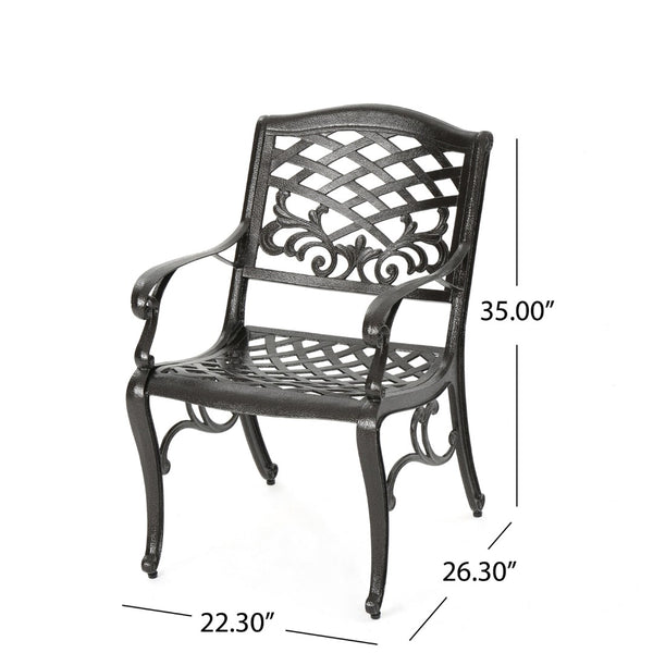 English Elm Phoenix Cast Aluminum Outdoor Dining Arm Chairs Ornate Lattice Scroll Garden Set Bronze 54589.00BZE