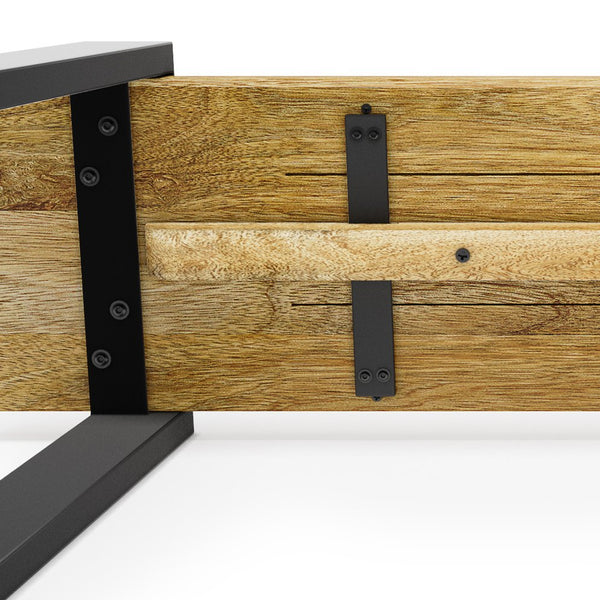 English Elm Nessa Solid Acacia Bench in Natural Finish — Handcrafted Industrial Entryway Seat with Metal Legs, 42" B136P159010