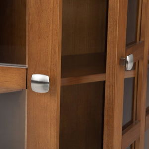 English Elm Acadian Entryway Storage Cabinet - Handcrafted Solid Wood In Light Golden Brown With Glass Doors B136P159419