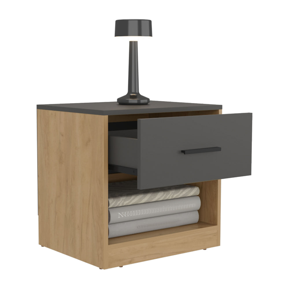 English Elm Alder Modern 19.7" One Drawer Nightstand with Open Shelf, Compact Durable MDF End Table, Gray Oak B070P286464