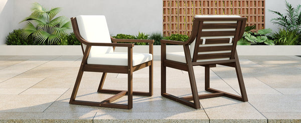 English Elm Trexm Acacia Wood Outdoor Dining Armchairs with Cushions for Patio Garden Mocha N715P404282P
