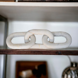 English Elm Decorative Marble Chain Sculpture in White — Hand-Carved Natural Marble Links, Modern Luxury Accent Piece B182P186300