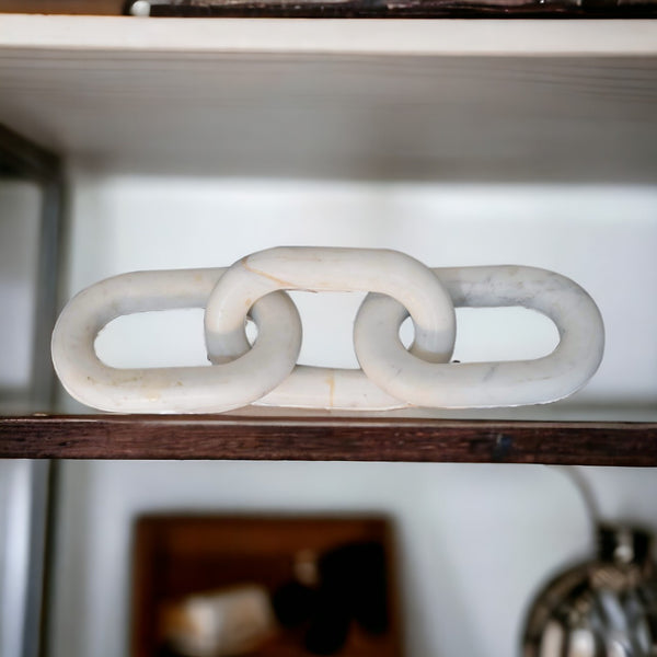 English Elm Decorative Marble Chain Sculpture in White — Hand-Carved Natural Marble Links, Modern Luxury Accent Piece B182P186300