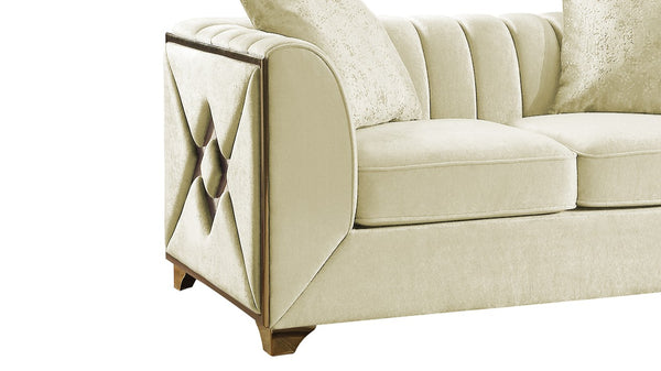 English Elm Velencia Velvet Loveseat with Gold Accent Trim, Solid Wood Frame, Plush Cushions for Luxe Comfort Cream B009139134