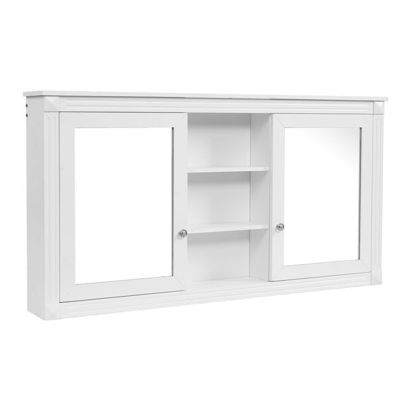 English Elm 55 Inch Wall Mount Medicine Cabinet Dual Mirrored Doors Soft Close Bathroom Vanity Storage White N710P401342K