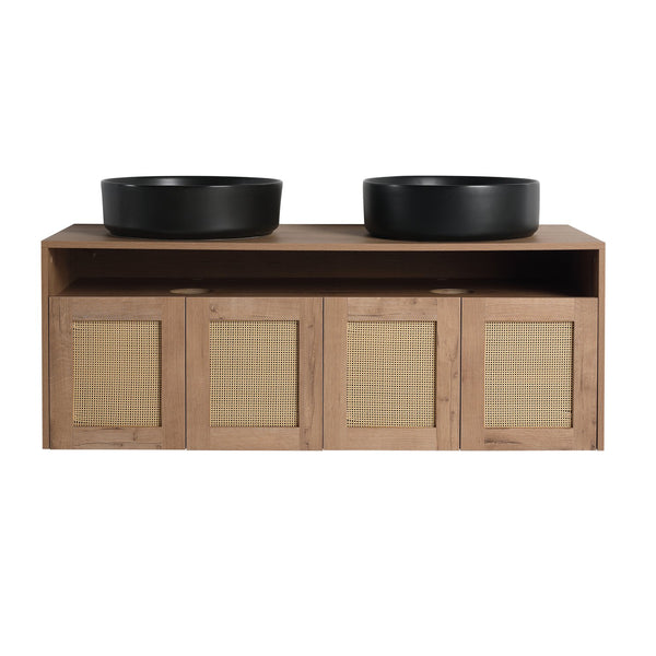 English Elm 48" Modern Wall-Mounted Bathroom Vanity With Black Ceramic Art Sink & Soft-Close Doors, Plywood W999S00400