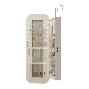 English Elm Jewelry Cabinet Armoire With Full-Length Mirror, Lighted Organizer, Lockable Storage & Modern Design W3406P340449