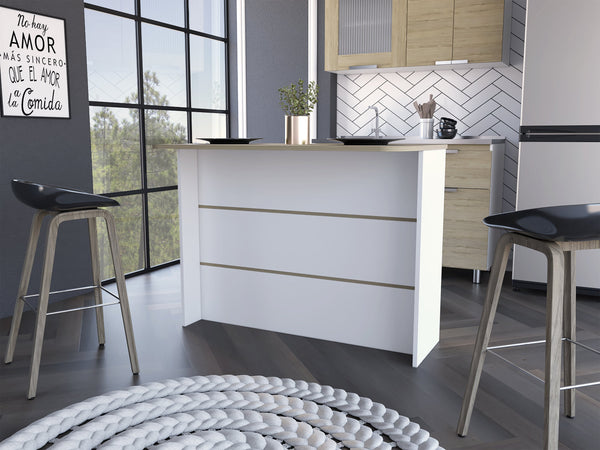 English Elm Crete Kitchen Island Bar Table with 3-Tier Shelves, Multicolor Particle Board, 47.2"x23.6" Workspace B128S00148