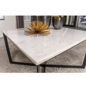 English Elm Square Marble Top Coffee Table with Black Crisscross Metal Frame, White & Gray Marble Accent Top魅 B016P370664