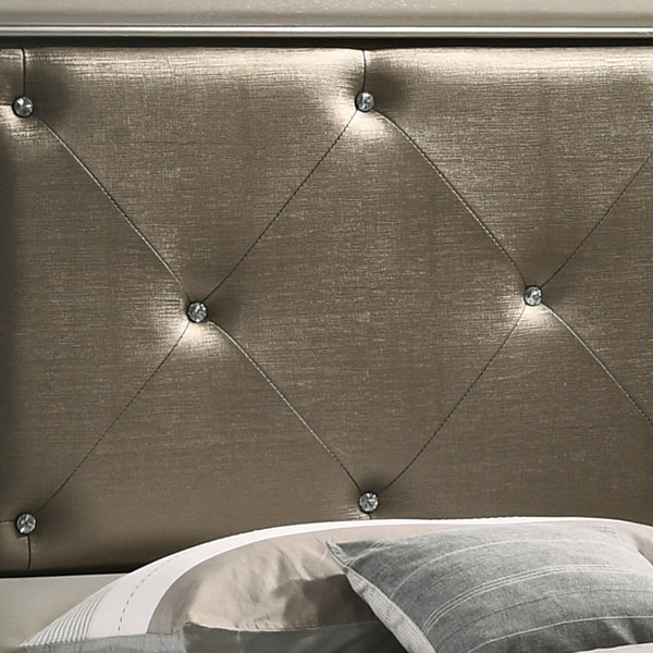 English Elm Elegant Silver Champagne Twin Bed Frame — Sturdy Particle Board, 53"H x 44"W x 80"D, Timeless Transitional Style, Easy Assembly B078S00443