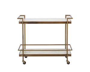 Sunpan Contardi Bar Cart - Elegant Rustic Bronze Frame with Marble-Look Concrete Shelves for Indoor/Outdoor Use