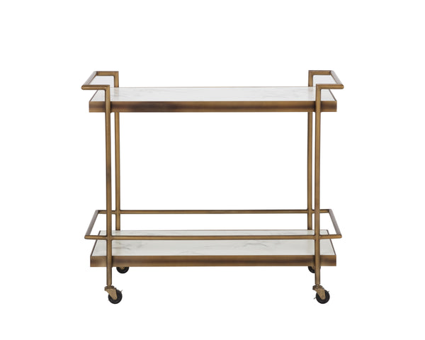 Sunpan Contardi Bar Cart - Elegant Rustic Bronze Frame with Marble-Look Concrete Shelves for Indoor/Outdoor Use