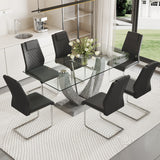 Hearth and Haven 1 Table and 6 Chairs Set.Large Rectangular Table, Equipped with 0.39-Inch Tempered Glass Table Top and Mdf Table Legs.Paired with 6 Chairs with Faux Leather Padded Seats and Metal Legs.F-907, C-001 W1151S00977 W1151S00977