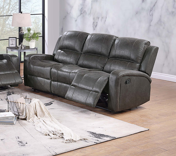 English Elm Manual Reclining Sofa Tufted Faux Leather Upholstery with Square Arms for Living Rooms Smoke B011P468575