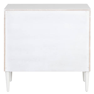 English Elm White patterned nightstand with 2 self-closing drawers, turned wooden legs, elegant black accents B062P185704