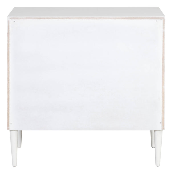 English Elm White patterned nightstand with 2 self-closing drawers, turned wooden legs, elegant black accents B062P185704