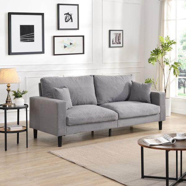 English Elm 74" High Resilience three seater Sofa with Corduroy Upholstery, Plush High-Density Cushion, Sturdy Wooden Frame, Stylish Apartment Seating Light Gray 35.83 L x 31.9 W x 12.6 H W2297P264474