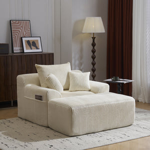 English Elm Oversized corduroy chaise lounge with ottoman, plush boneless sofa, ergonomic pillows for relaxing comfort Beige W1901P278402