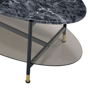 English Elm Silas 2-Piece Nesting Coffee Tables with Faux Marble Engineered Stone Tops, Black Metal Frame Durable B2726P251663