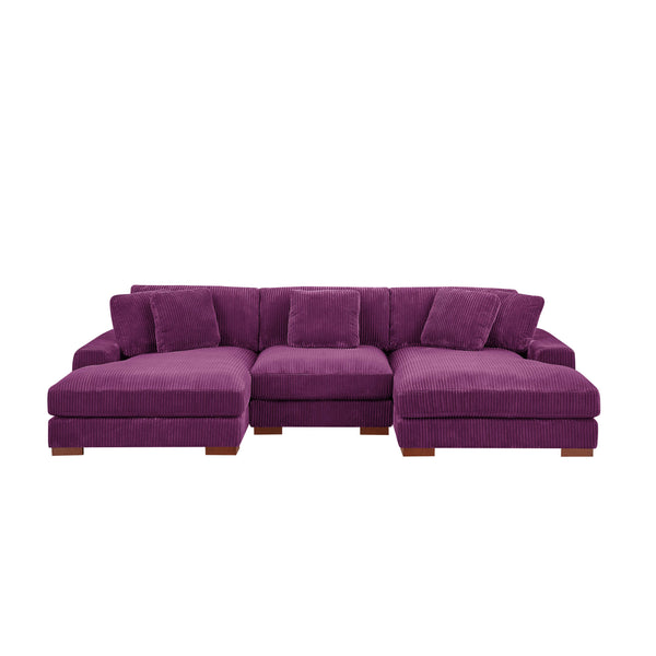 English Elm Large Corduroy Double Chaise Sectional Sofa with Lumbar Support for Spacious Living Rooms Purple B2748S00019