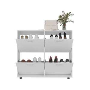 English Elm Deming White Shoe Rack with Four Drop Down Compartments for Entryway or Bedroom B092P315573