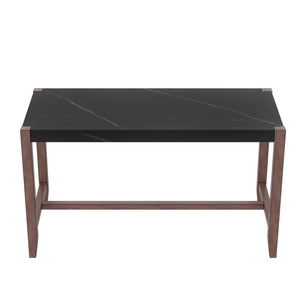 English Elm 5-Piece Counter Height Dining Set with Faux Marble Top and Upholstered Seats, Mid-Century Pub Charm Black+ Gray N752S000086B