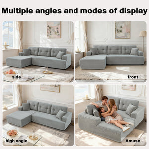 English Elm Left-Facing Modular Sectional Sofa with Corduroy, Boneless Design, Converts to Bed, Kid & Pet Safe LIGHT GREY W3565S00003