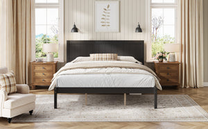 English Elm Platform King Bed Solid Pine Panel Headboard Wood Slat Base Modern Bedroom Frame Espresso N709P425341P