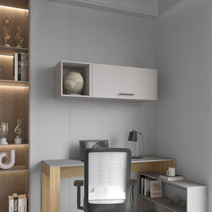 English Elm Aster 47" Wall Cabinet Smoke Grey with Lift-Up Door, Open Shelf, Gas Spring, Versatile Storage B070P234323