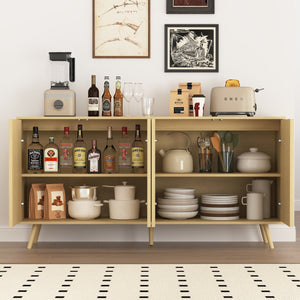 English Elm Sideboard Walnut Credenza with Hexagonal Doors and Adjustable Shelves for Dining Areas W409P327407